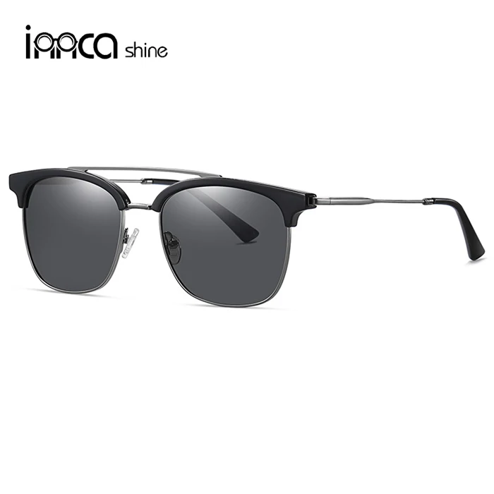 

New Fashion Men's Polarized Sunglasses Trend Large Frame Double Bridge Nose Metal Sunglasses