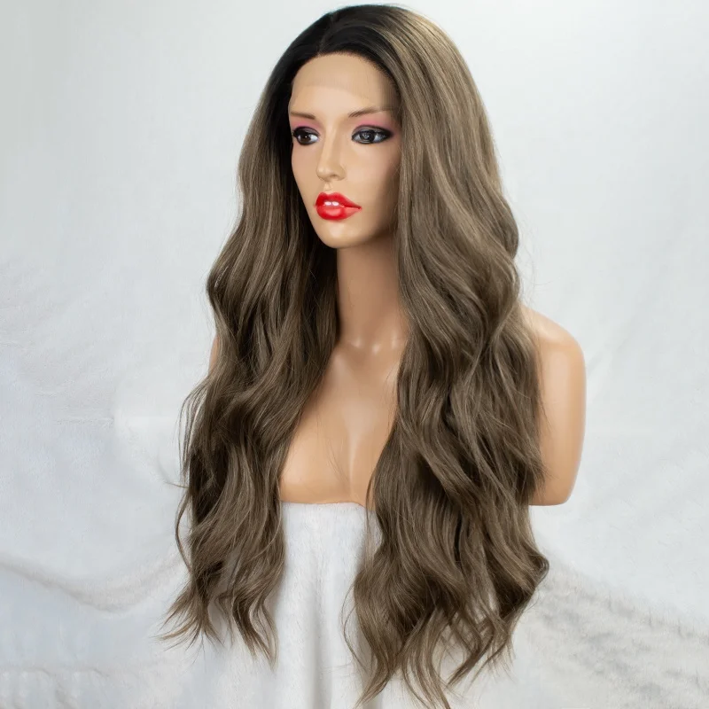 

Aliblisswig 24" Natural Looking Glueless Heat OK Long Wavy Brown Lace Front Wigs 2 Tone Ombre Dark Roots Synthetic Wig for Women, 2 tone brown ombre lace front wigs