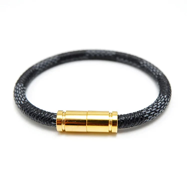 

Top Selling Brand Name Jewelry Womens Leather Bracelets Magnetic Clasp Imitated Genuine Leather Bracelets, Gold color