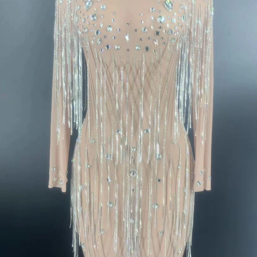 

Hot Sale New Tassel Bodysuit Sexy Performance Female Stage Wear Dance Wear Stretch Outfit Dancer Costume Bar Prom Party Dresses