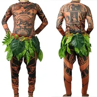 

Anime Clothes Moana Cosplay Costume Prince Maui Cosplay Costumes Top Pants Belt with Leaves Halloween Stage Costume for Adult