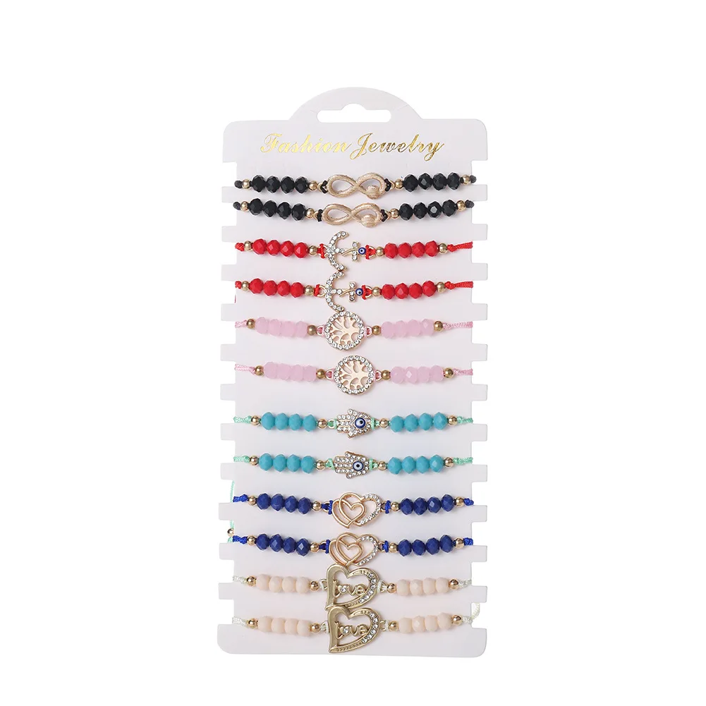 

Handmade Evil Eye Bangles Adjustable Rope String knot Bracelet Mal De Ojo Bracelets Hamsa Love Heart Bracelets Set