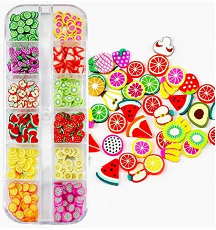 

3D Polymer Clay Fruit Slices Watermelon Pineapple Strawberry Lemon Charms Embellishment Nail Sequins for DIY Craft Nail Art, As shown