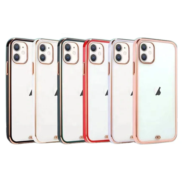 

Top Selling Transparent Electroplated Phone Case for Iphone12 Soft Tpu Clear Phone Cases Cover Accessories, Purple pink white black green red