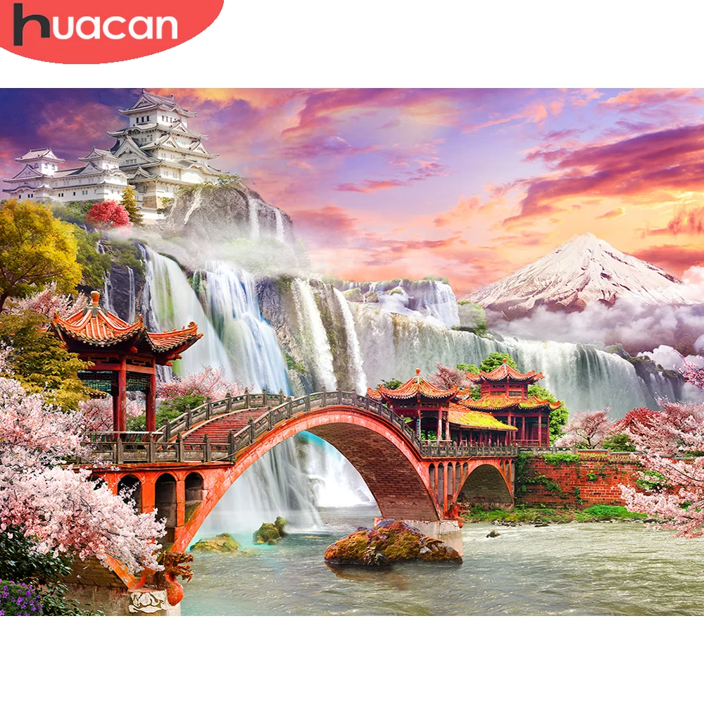 

HUACAN 5D DIY Diamond Painting Art Kits Landscape Waterfall Mosaic Mountain Embroidery Wholesale Custom Painting For Kids