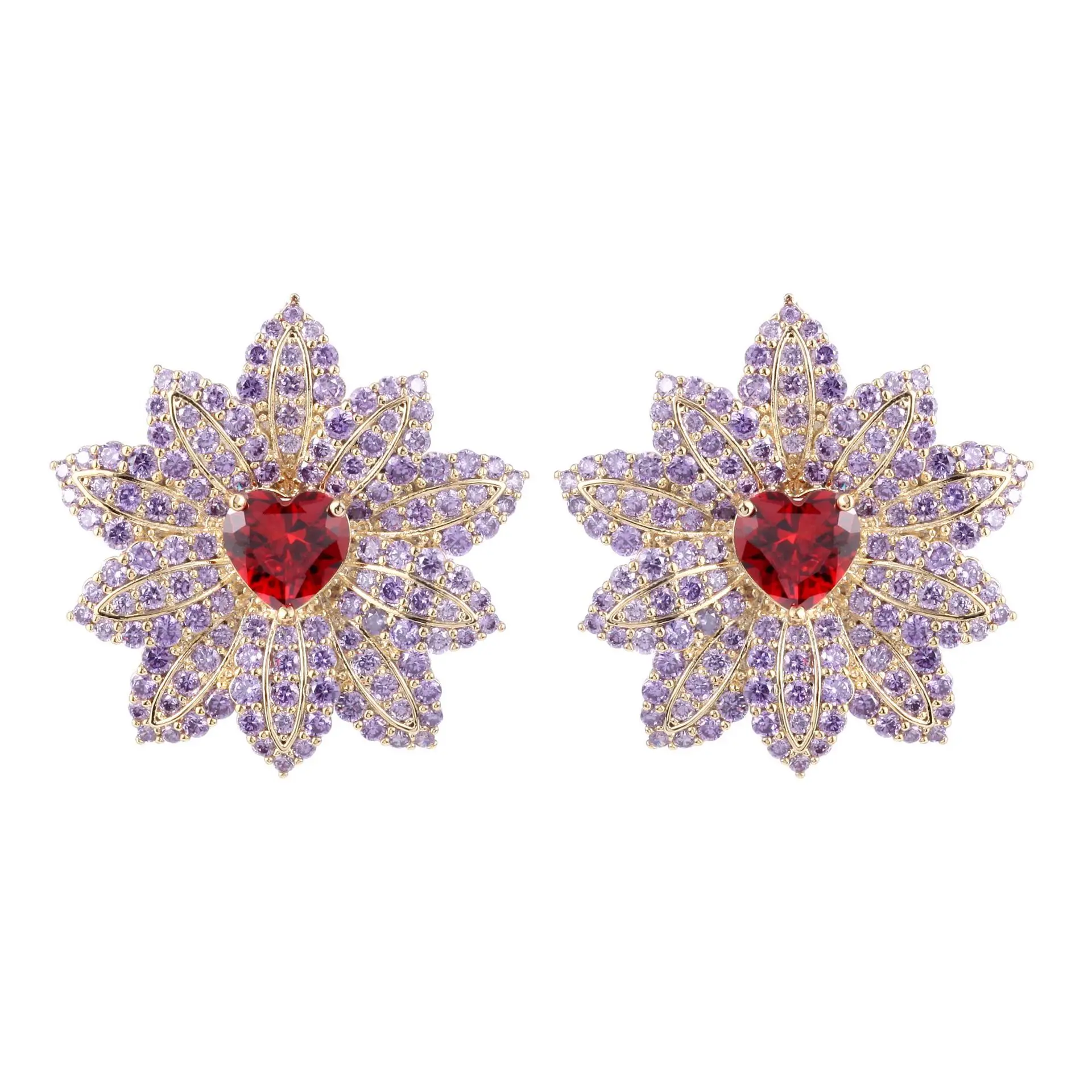 

Statement Luxury Dainty Flower Stud Earrings for Women Birthday Gift Baroque S925 Silver Needle Colorful Zircon Fashion Jewelry