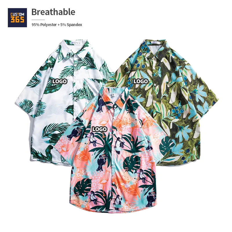 

Hawaii Summer Beach 95% Polyester 5% Spandex Casual Fashion Short Sleeve Custom Logo Button Up Mens Hawaiian Shirts