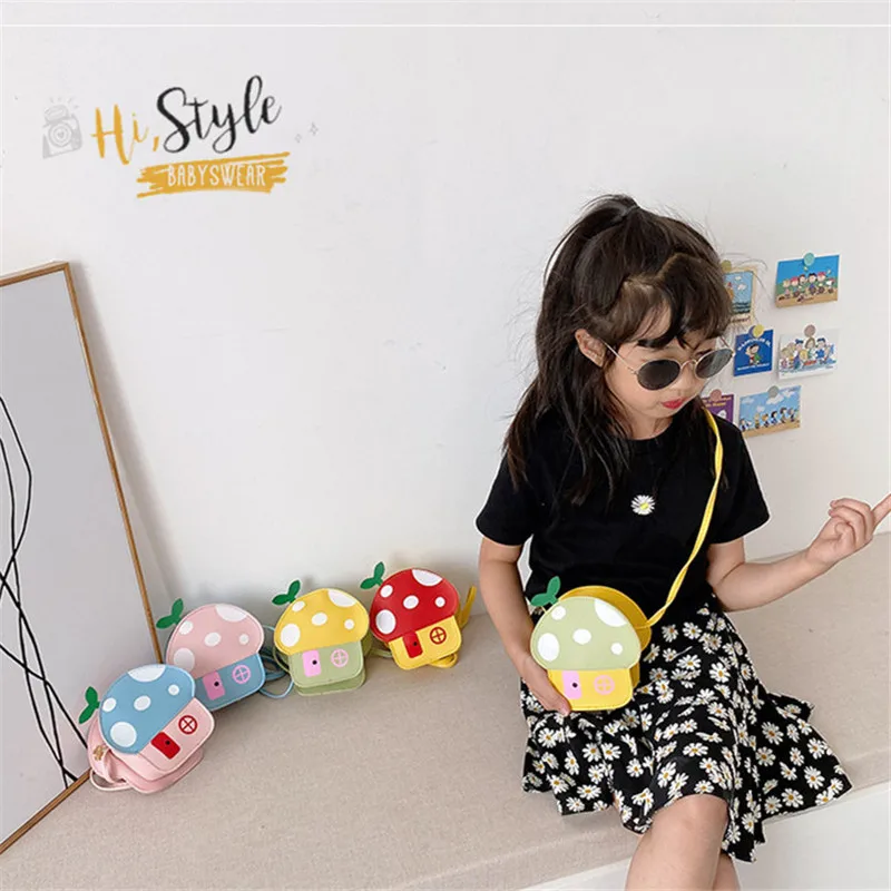 

Cute Mushroom House Small PU Messenger Bags Baby Kids Children Girls Coin Purse Shoulder Bag, As the picture display