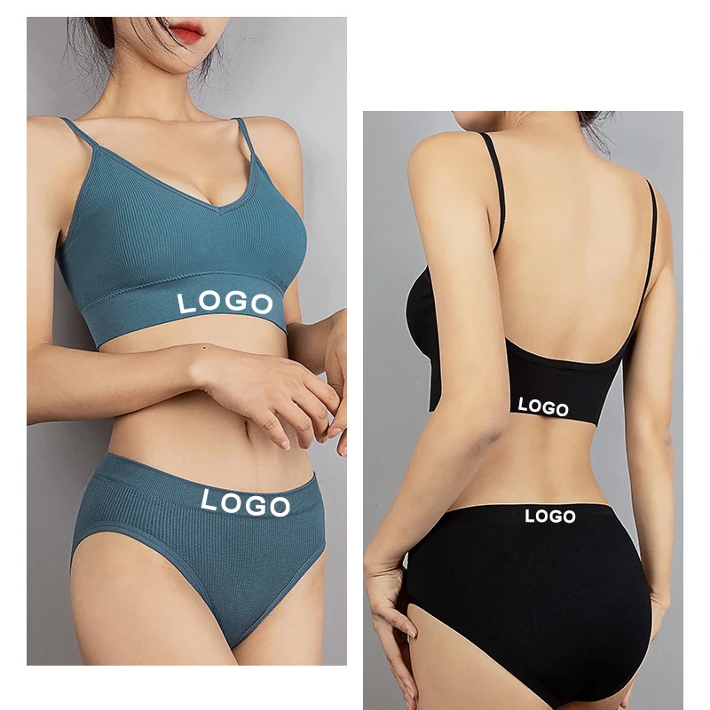 

Low Moq Logo Custom Woman Bra Set Bra And Panty Sets Underwear Bralette Sports Ribbed Seamless Wireless Push Up Bra & Brief Sets