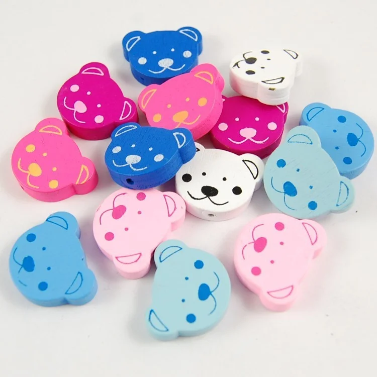 

50Pcs 25x20 mm Random Mixed Color Lead-Free Bear Head Shape Spacer Wooden Beads For Jewelry Making Toys Crafts Wood Bead