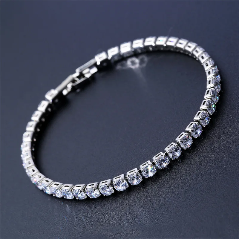 

4mm Cubic Zirconia Tennis Hip Hop Zircon Iced Out Chain Bracelets For Women Gold Silver Color Men CZ Chain Homme Jewelry