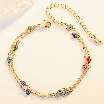

Hyperbole Creativity Demons Eyes Double Layer Foot Chain Gold Plated Evil Eyes Anklet