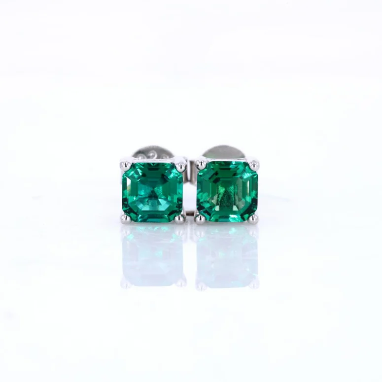 Starsgem 6.5x6.5mm Asscher Cut S925 Sterling Silver Green Lab Grown Emerald Stud Earrings
