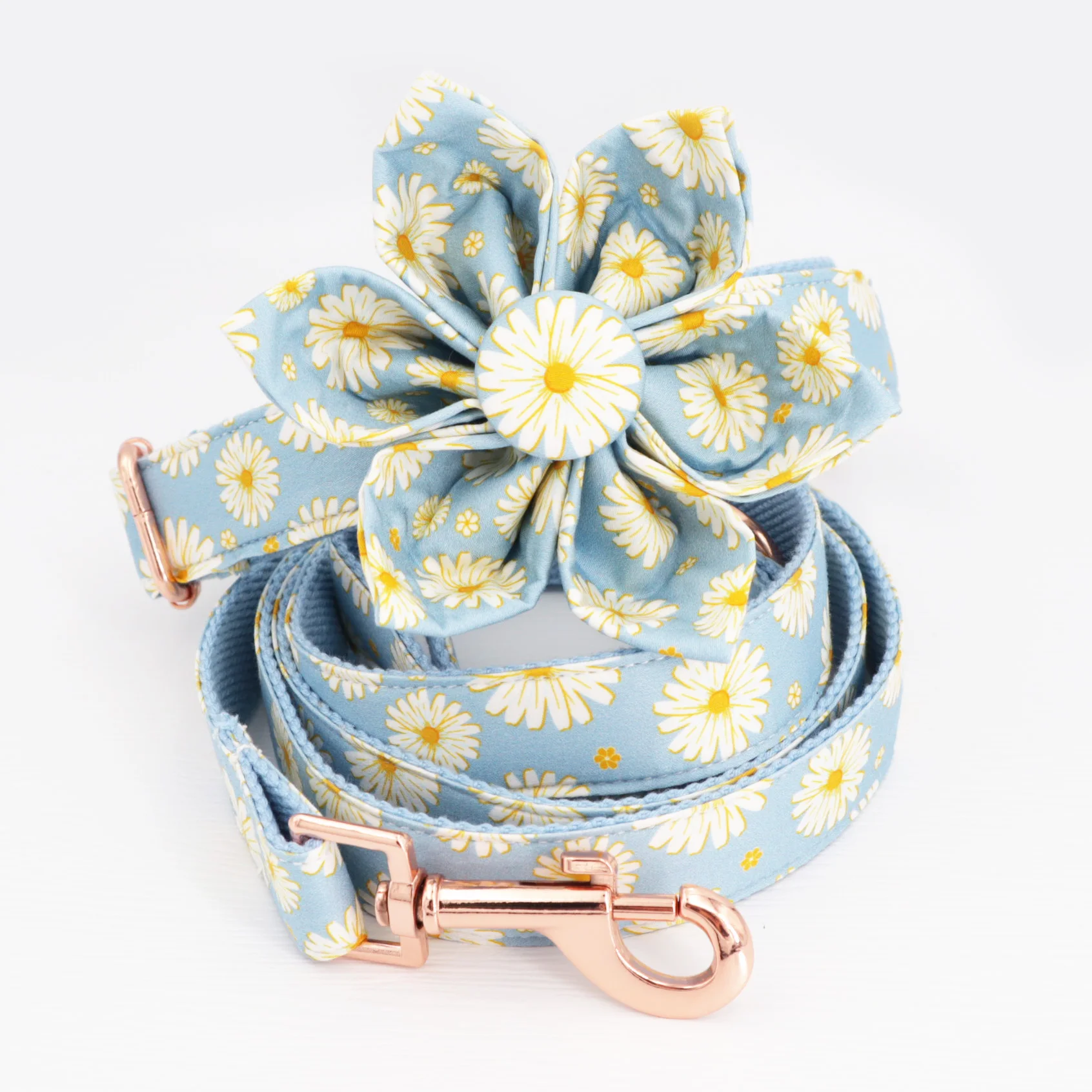 

Blue Daisy Dog Collar Personalized Engraved Dog Collar with All Metal Buckle