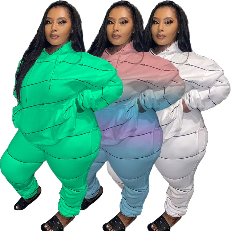 

Autumn Plus Size Two Piece Pants Set for Fat XL-5XL Women Clothing Solid Plus Size Hooded 2 Piece Set Fall Clothing