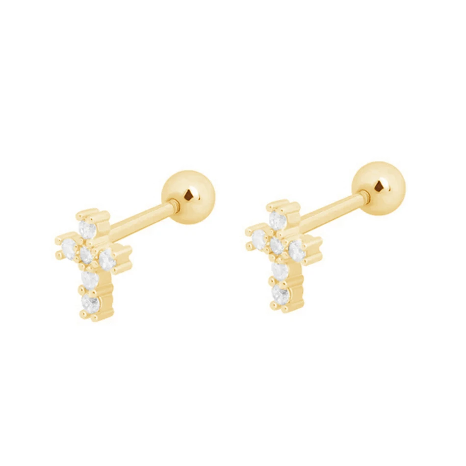 

925 Sterling Silver Rose Gold Cross Stud Earrings With Cubic Zircon For Women