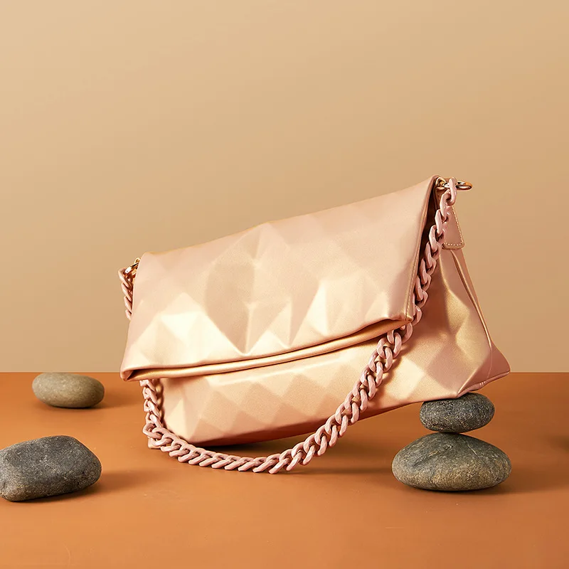 

New Style soild color Shoulder Lingge bag Simple Large Capacity women Shoulder bags Hand Bag For ladies, White, pearl powder