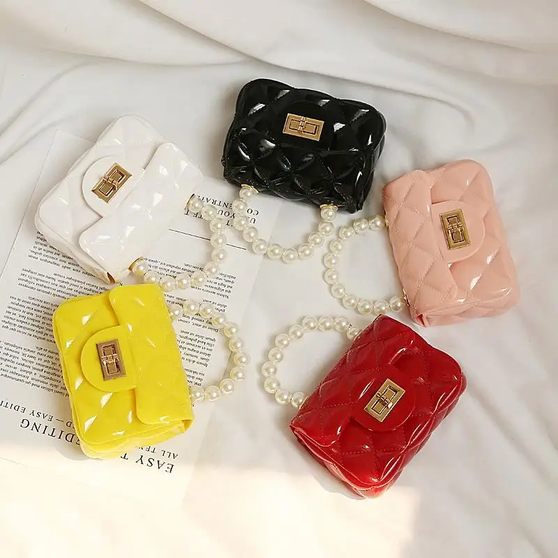 

Latest Designer Girls Mini Chain Shoulder Bags PVC Jelly Purses and Handbags for Kids with Pearl Handle