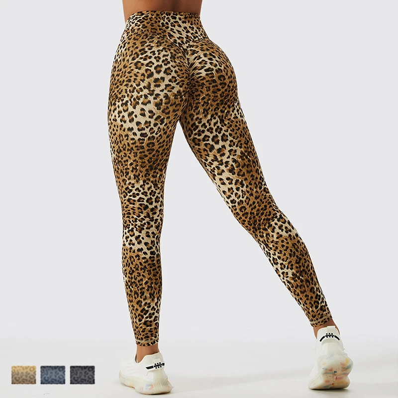 

High Waist Sports Athletic Leggings Leopard Printed Compression Butt Lifting Booty Leggings Buttery Soft Yoga Leggings