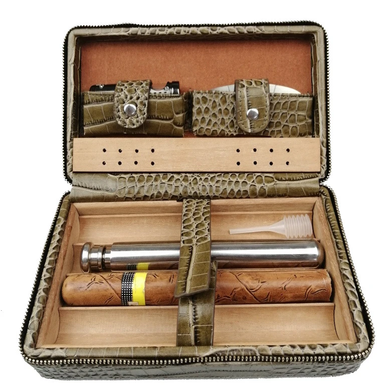 

Cedar Wood Travel Portable Leather Cigar Humidor