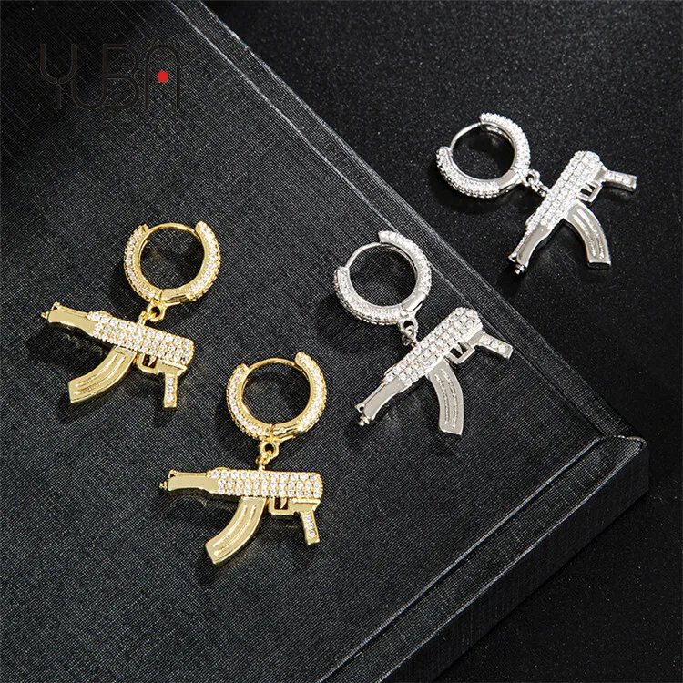 

Ins Hot Cross-Border Hot Sale Hip-Hop Copper Mp5 Submachine Gun Earrings Earrings Hiphop Earrings
