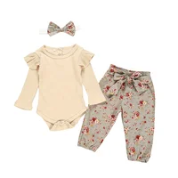 

2019 wholesale blank baby girl khaki organic cotton romper and floral long pants clothes baby romper