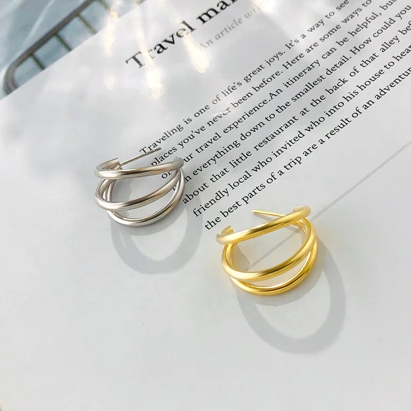 

2022 Wholesale 925 Sterling Silver Jewelry Three Line Tube Golden 14k Gold Filled Triple Hoop Earrings For Women Gift