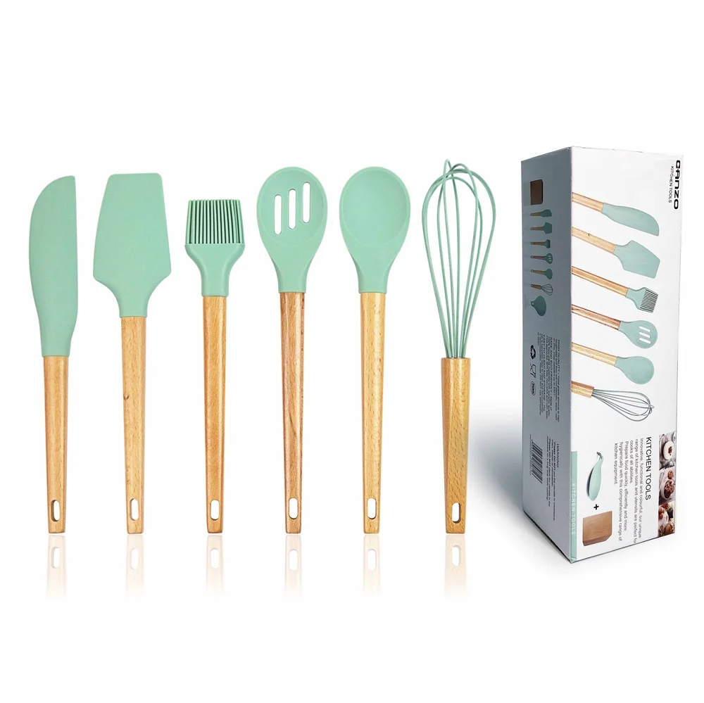 

Pastry Tools / Spatula / Turner / Spoon / Egg Whisk / Oil Brush 6 pcs Silicone Baking Tools Set, Mint, pink