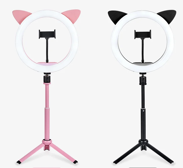 

2020 newest product portable cat ear appearance selfie stick ring light with tripod stand for Youtube Tik tok