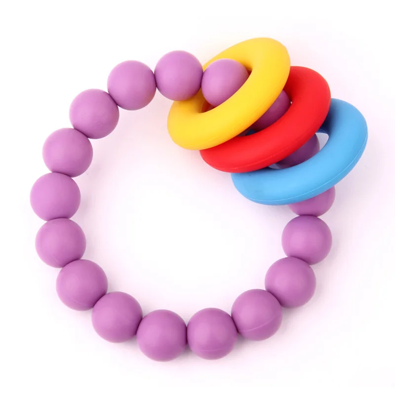 

Food Grade Custom Kids Chewing Silicone Teething Bangle Bead Bracelet Baby Teething Ring Teether Bracelets, Yellow-red-blue-pink