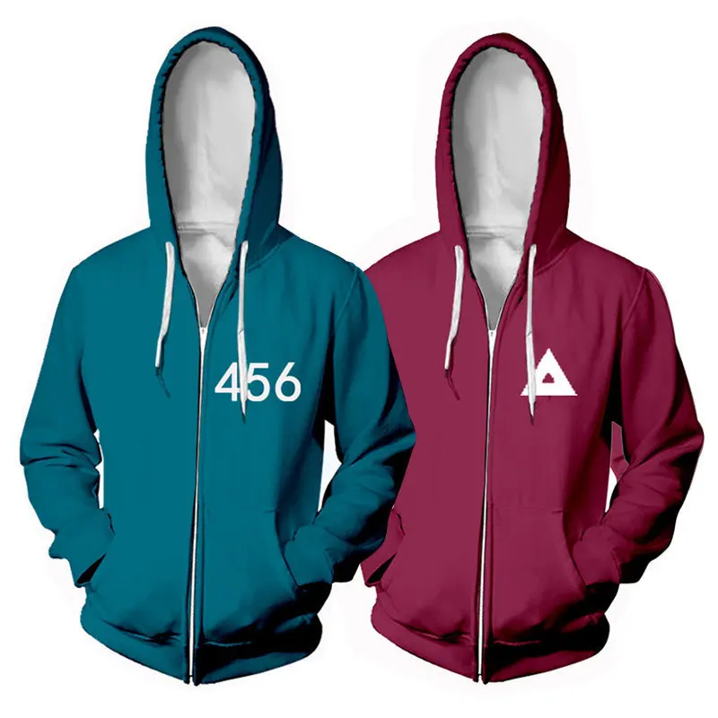 

Squid game men coat The protagonist is the same Sportswear full zip up hoodie, Picture shows