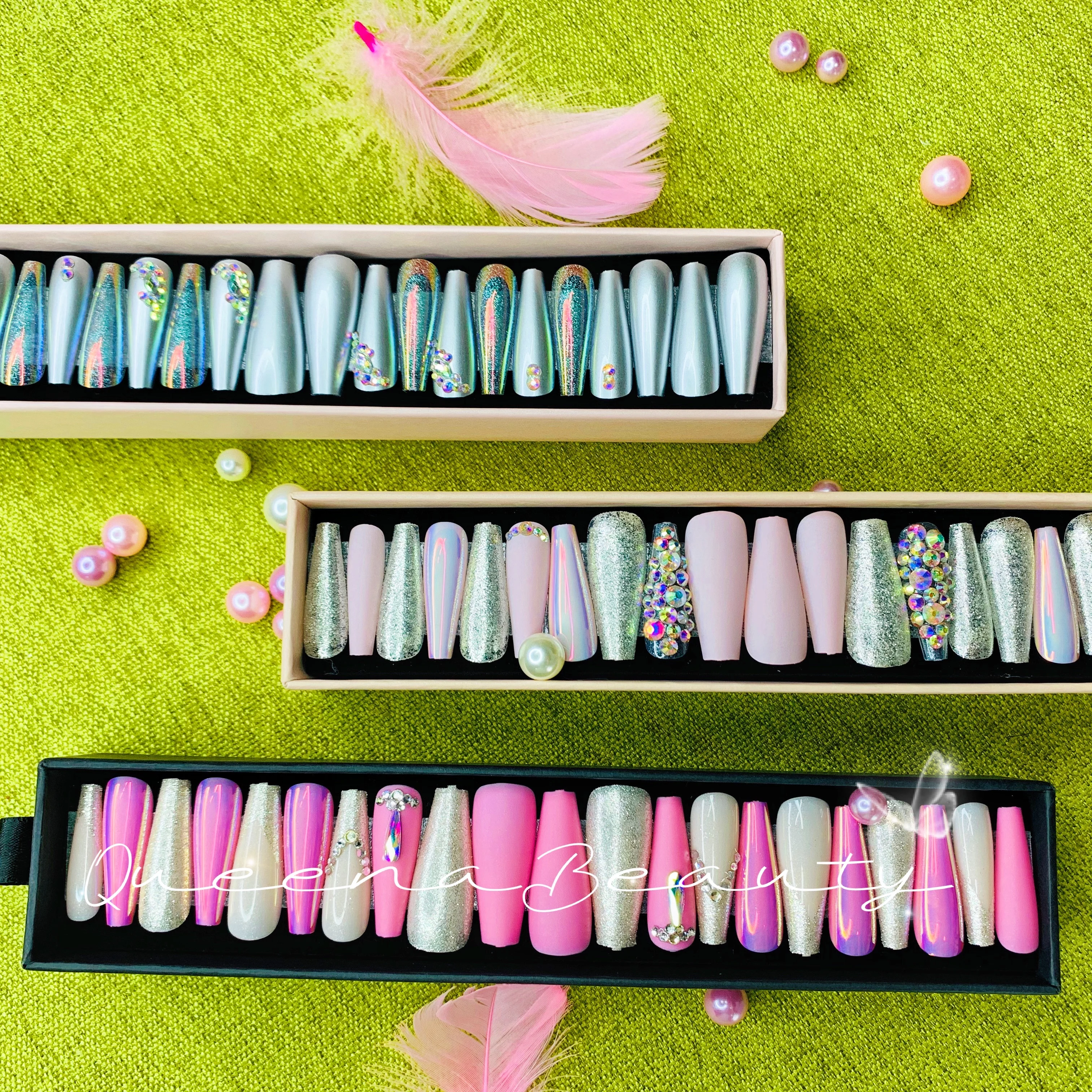 

24 Pcs/Box Coffin Nail Tips With Glue Hand-made Ballerina High Quality Movie Star Nail Design Long Press On False nails