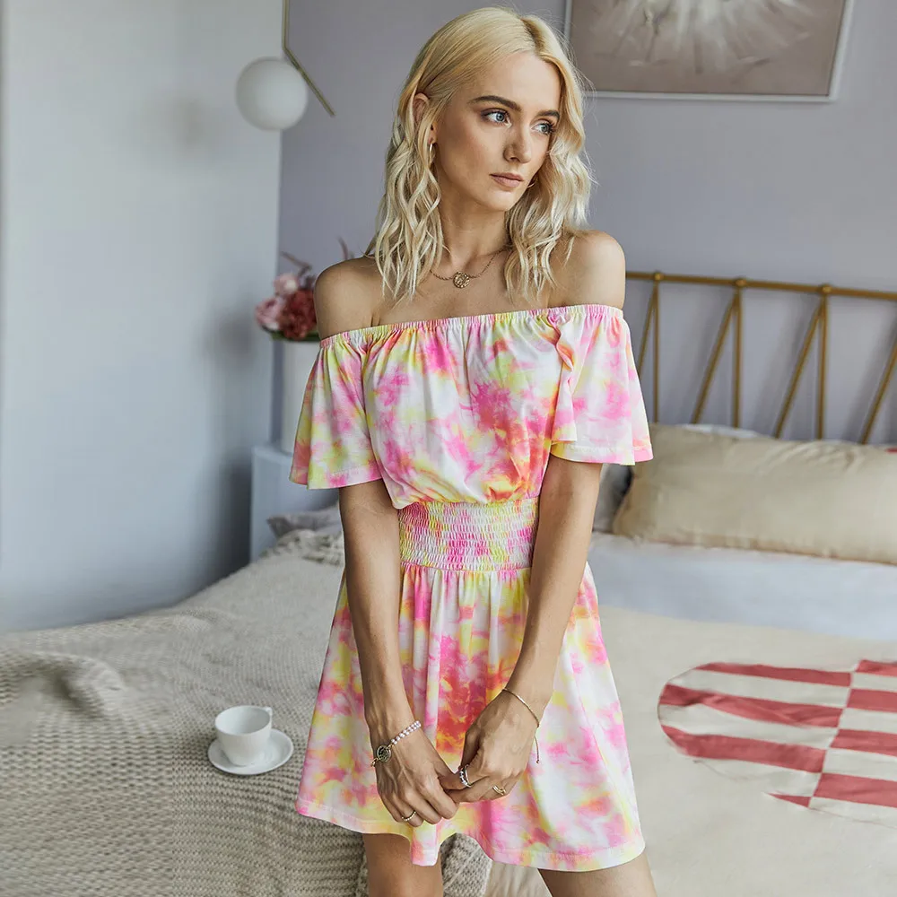 

2022 Summer New Arrive One Shoulder Dress Women's Fashion Tie Dyed Dress