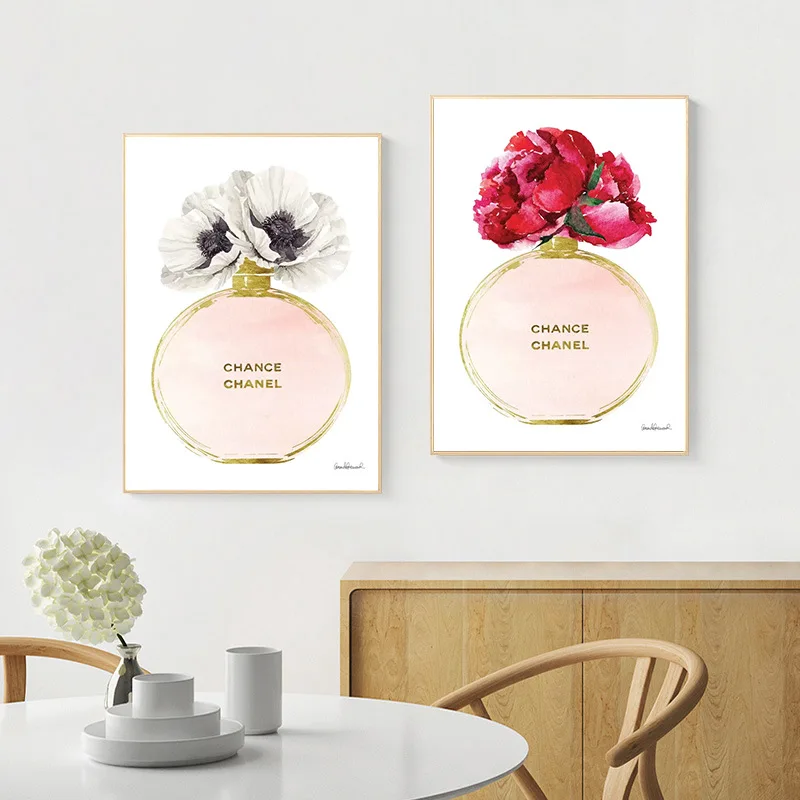 

Rose Flower Perfume Bottle Canvas Painting Posters and Prints Wall Art Modern Picture For Home Decoration