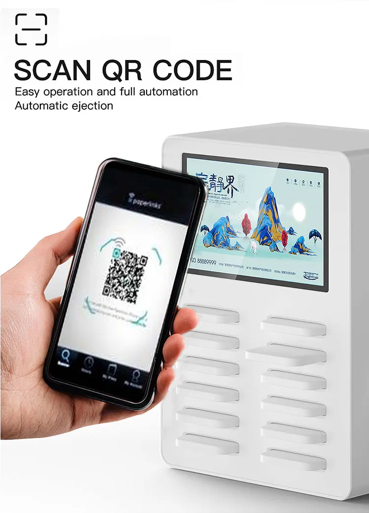 Universal mobile phone charger station 12 slots sharing power bank rental with advertising screen - ANKUX.COM