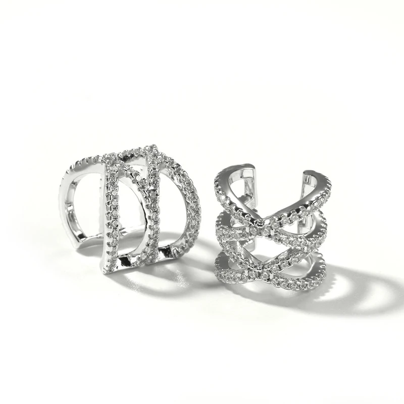 

Blues RTS Personality Iced Out CZ Clip Earbone Earrings No Piercing Ear Clips, Gold and silver