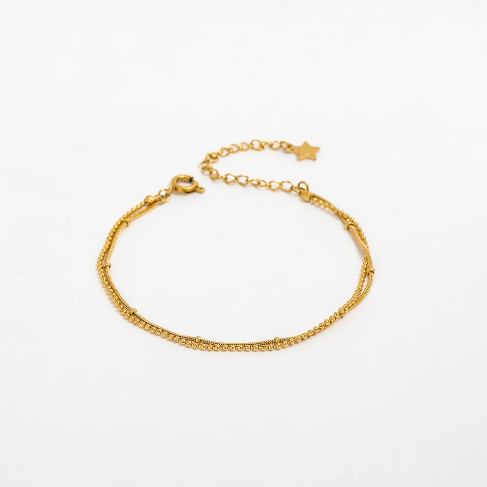 High End 18K Gold Plated Stainless Steel Jewelry Double-layer Snake Bead Chain Bracelet for Women Wholesale Jewelry