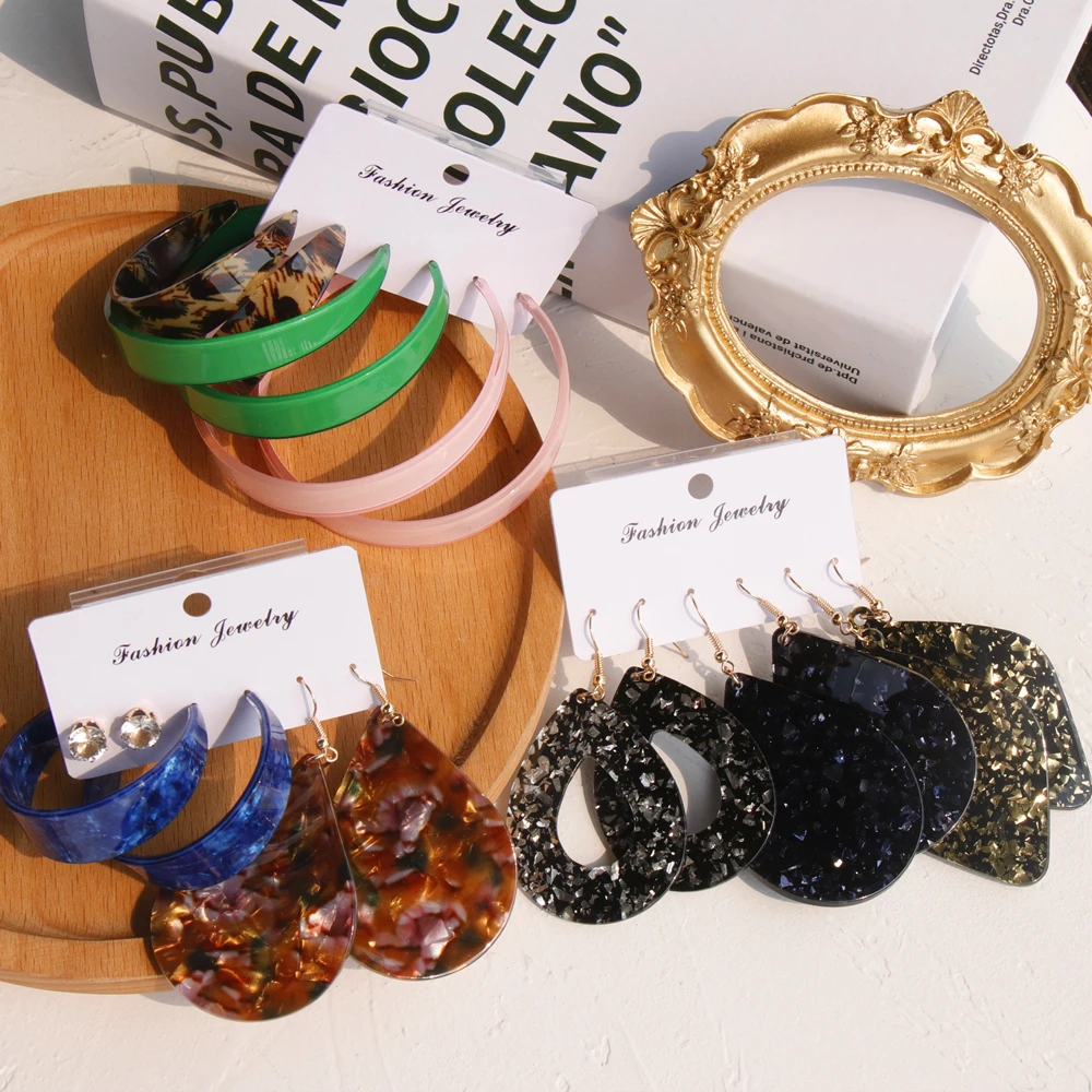

JUHU 2020 Bohemian Simple Leopard Acrylic Earrings Set for Women Fashion Geometry Tassel Handmade Earrings Jewelry Gift Set, Colorful