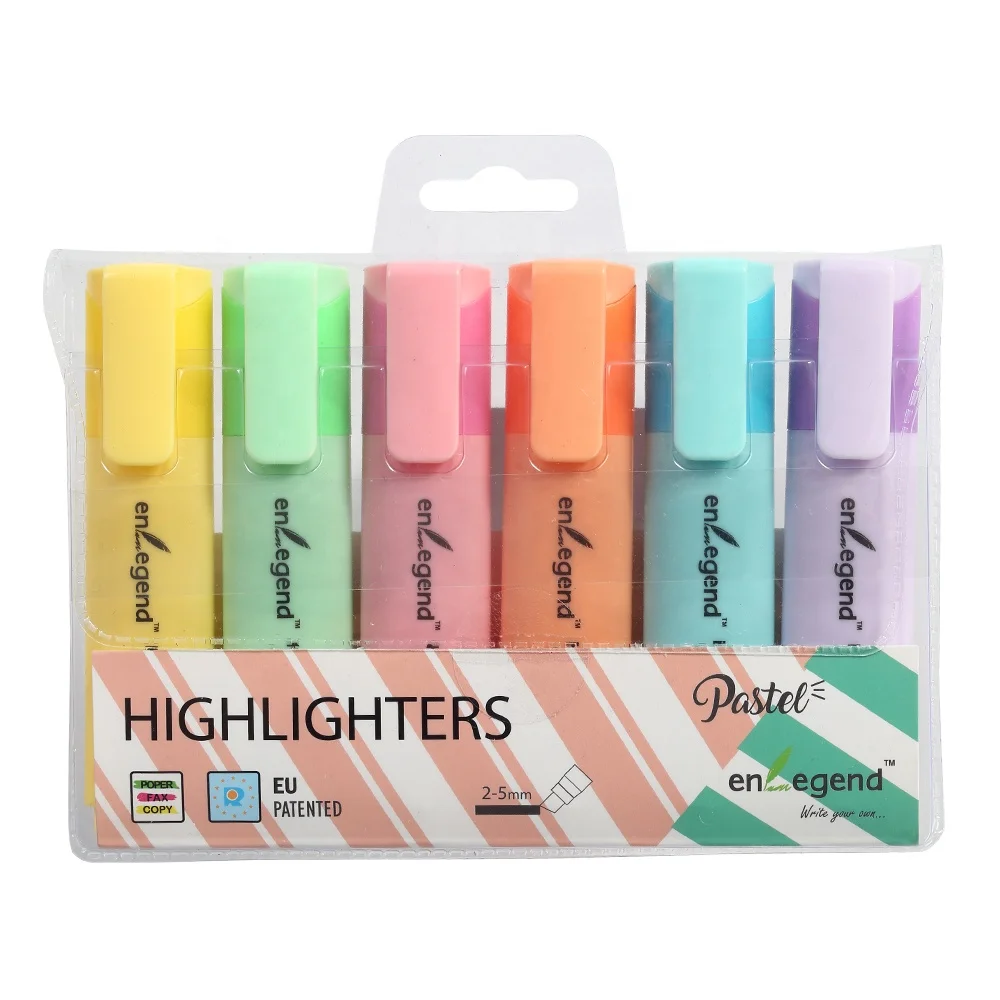 

6 Pieces Assorted Pastel Color Oval Shape Highlighter Marker Set with PVC Wallet
