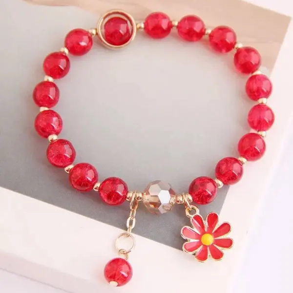 

Daisy Flower Beaded bangle Rhinestone Beaded Elastic Charm Bracelets for Young Teen Girls Women Lover, As shown in picture