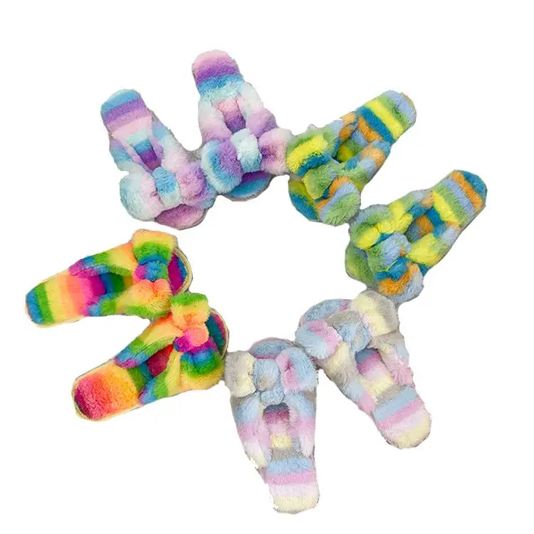

2021 New women's slippers large size indoor and outdoor cotton slippers for women D11580, Yellow/green/purple/pink