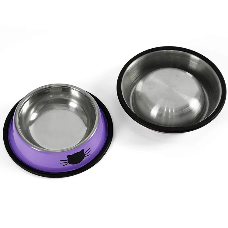 

Stainless Steel Dog Bowl Cat Dish/Pet Feeding Bowl, White, black