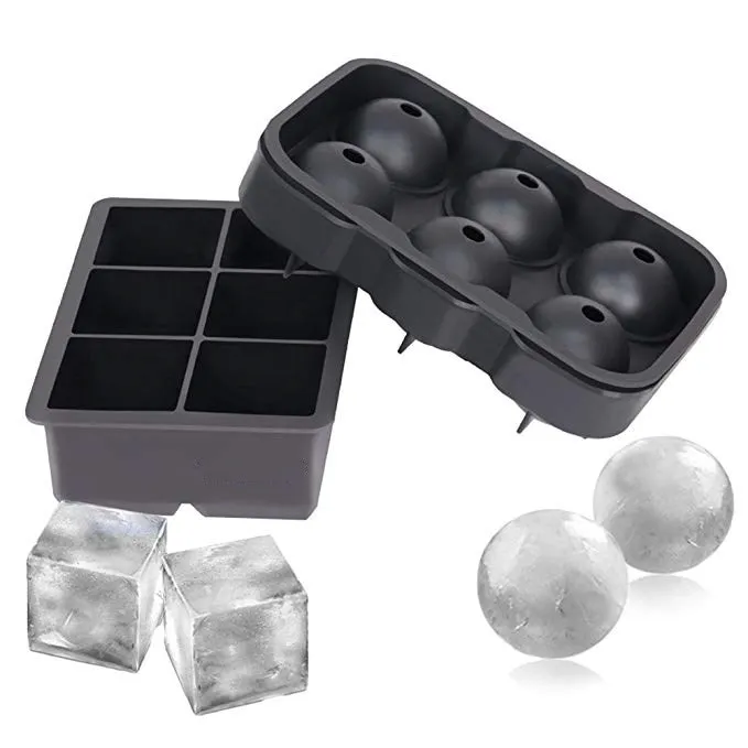 

Reusable BPA Free Silicone Ice Cube Trays Set of 2 Spere Ice Ball Maker Large Square Moulds, According to pantone color