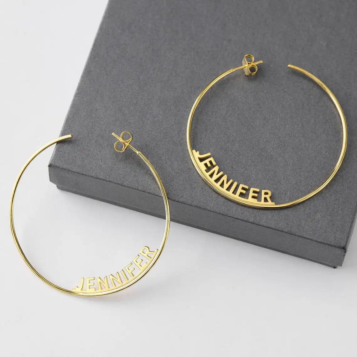 

Stainless Steel Women Trendy Custom Oversize Name Plate Hoop Exaggerated Earrings Personalized Large Gold Nameplate Earrings