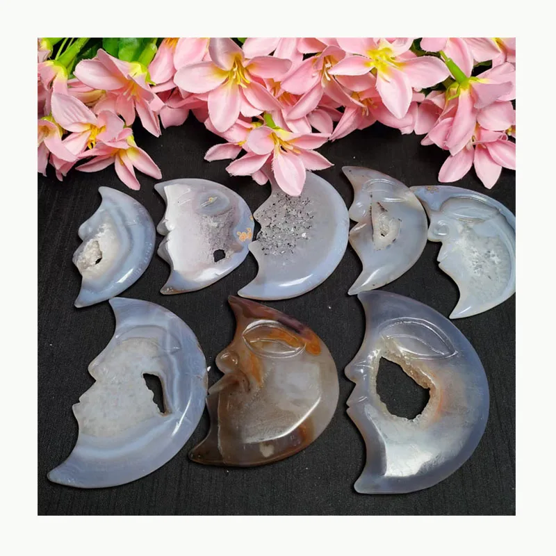 

New products fengshui hand craft hot sale natural crystal hand agate geode moon face for gifts