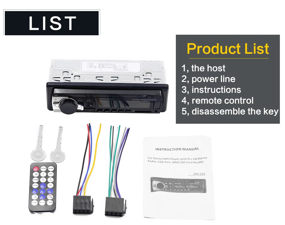 JSD Car Radio Bluetooth Stereo In-dash Head Unit Player MP3/SD/USB/AUX-IN/F K2U3 