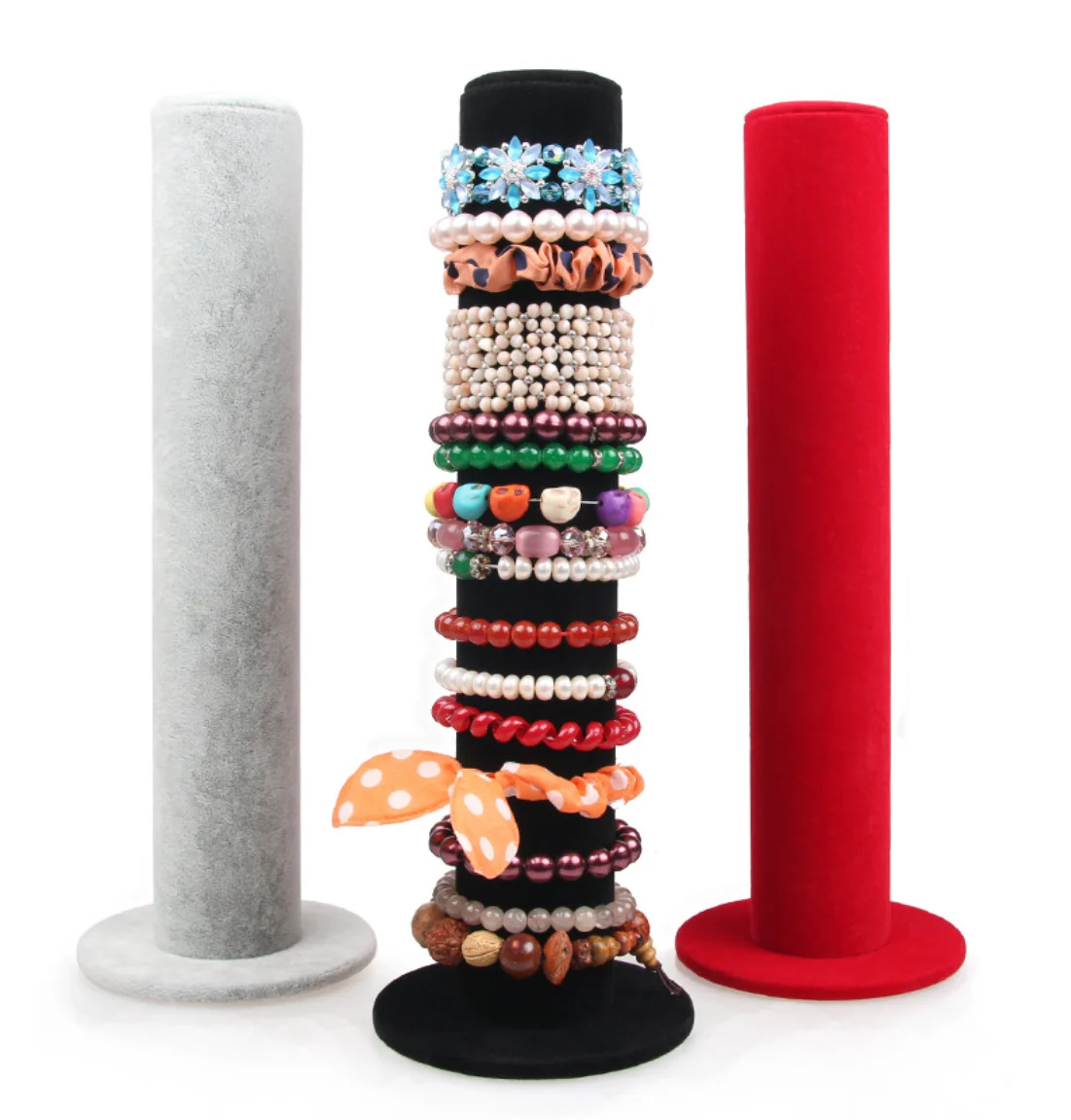 

2020 soft Velvet Vertical Tower Jewelry Bracelet Display Stand Bangle T-Bar Display Holder, Kahqi/black/white