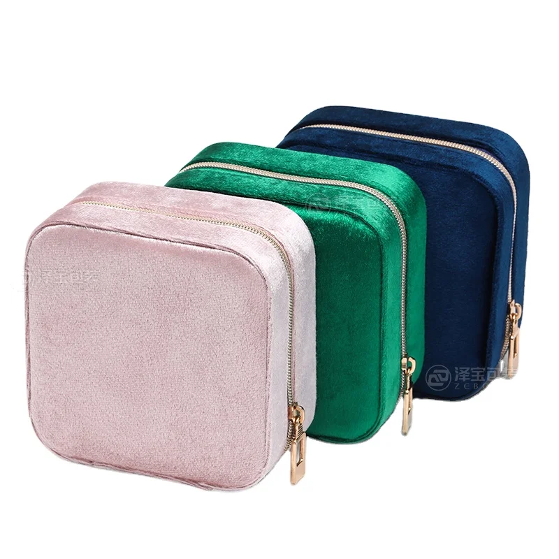 

Factory Sales Mini Custom Logo Jewelry Storage Velvet Cute Jewelry Organizer Portable Boxes Jewelry Zipper Case