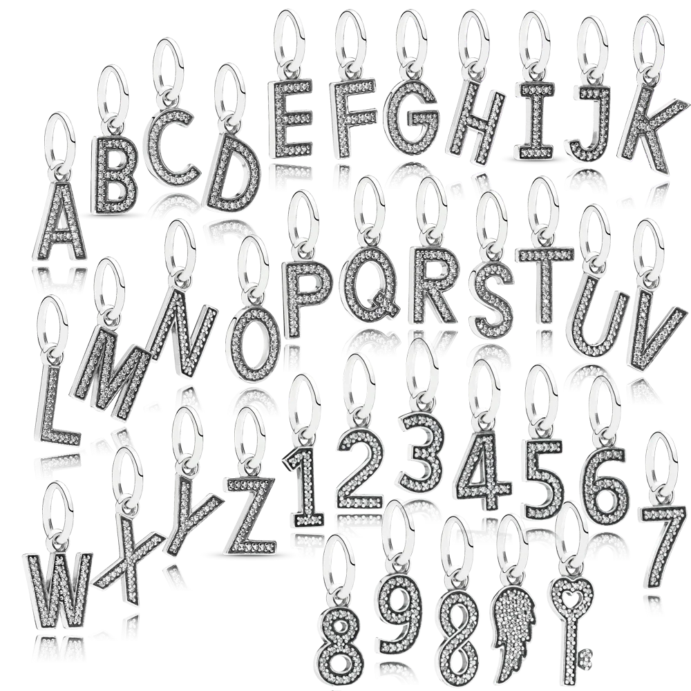 

2020 Wholesales silver color 26 letters Digital charm pandents 925 sterling silver