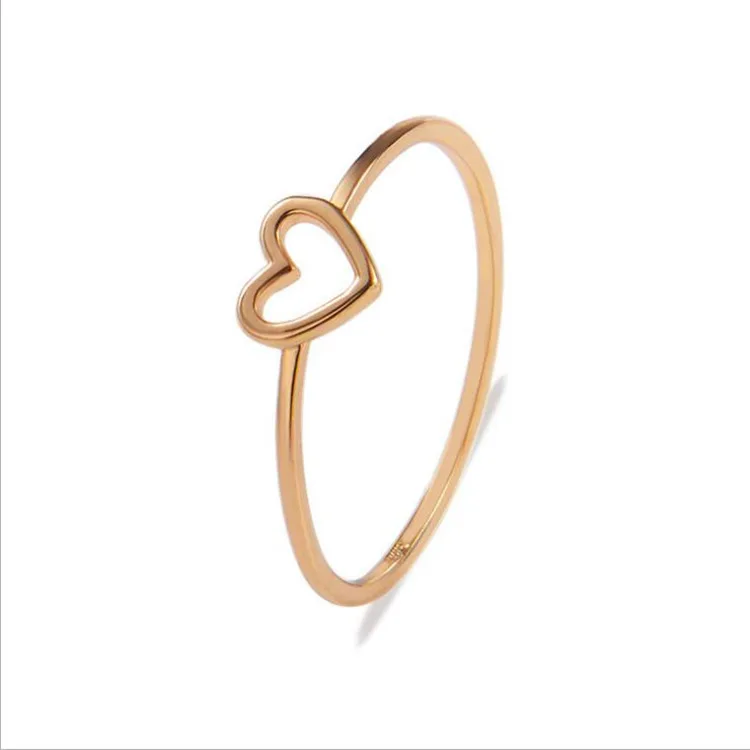

New Fashion Simple Style Gold Silver Ring Hollow Heart Ring for Women Jewelry Gift 2021